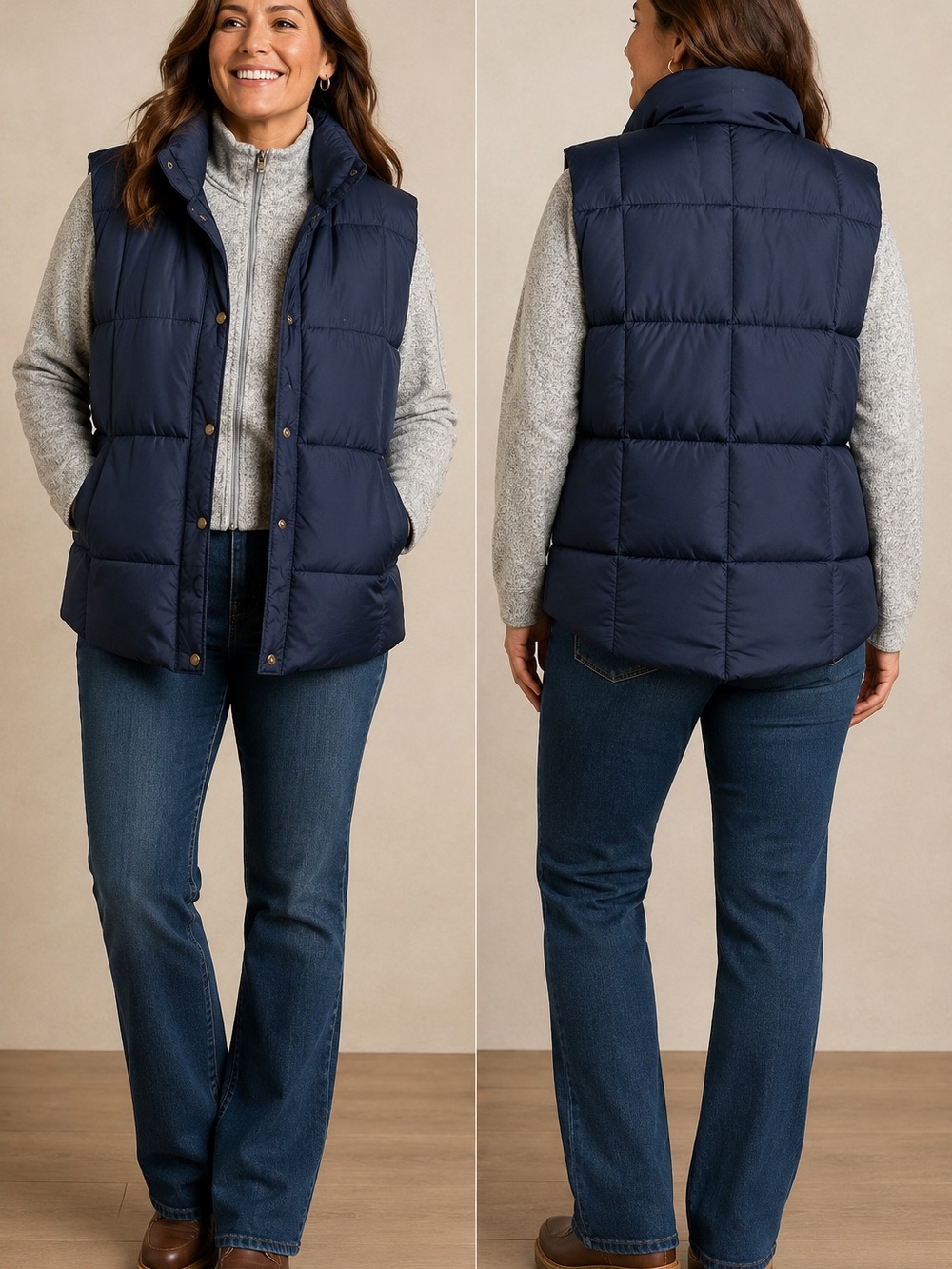 Lands' End Navy Puffer Vest Women's
Large 14-16